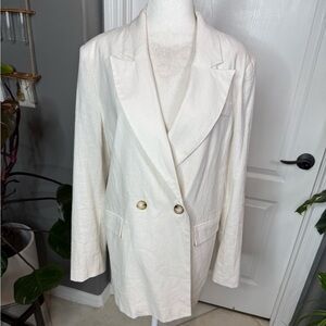 Halston White Linen Blend Double-Breasted Blazer – Size M